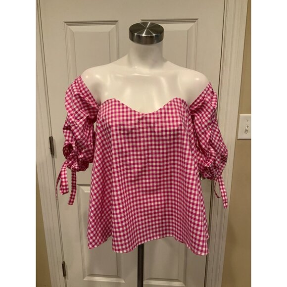 Caroline Constas Pink Gingham Plaid Gabriella Blouse $395, Size Small - Picture 2 of 6